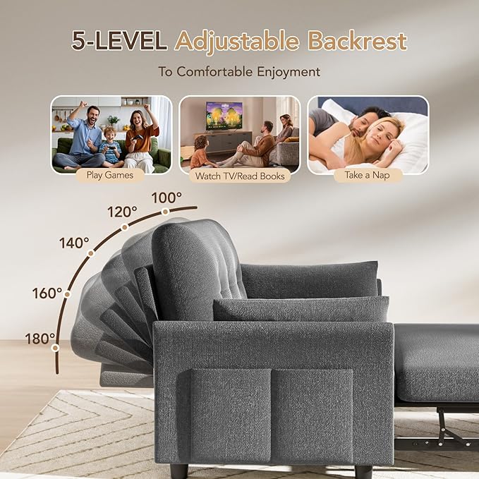 Vipbear 3-in-1 Chenille Convertible Sofa Bed, Pull Out Sleeper Sofa - Image 5