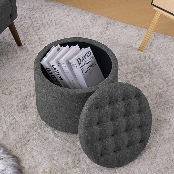 Furniliving 18.7inch Storage Round Ottoman, Footstools - Image 3