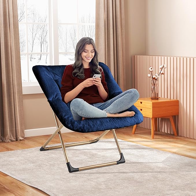 Comfy Oversized Saucer Chair, Soft Faux Fur Reading Lounge Chair - Image 2