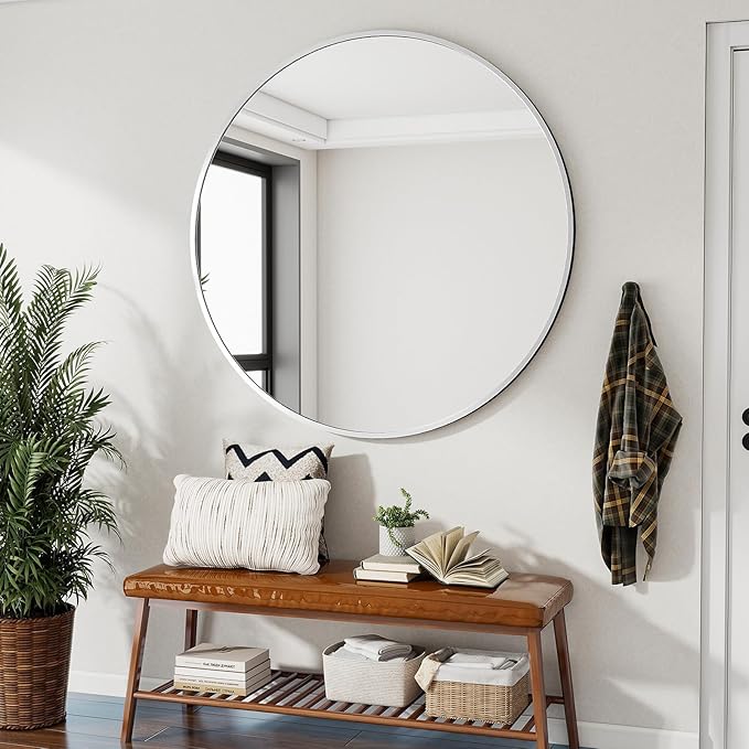 Black Round Bathroom Mirror, 42 inch Large Circle Wall Mounted Hanging Mirror - Image 7