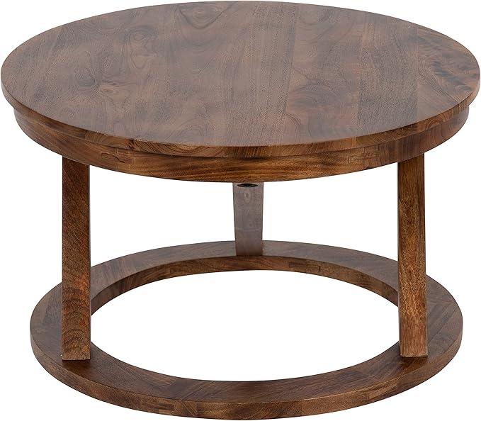 Kate and Laurel Aja Bohemian Round Wood Coffee Table; 26 inch Diameter; Walnut - Image 10