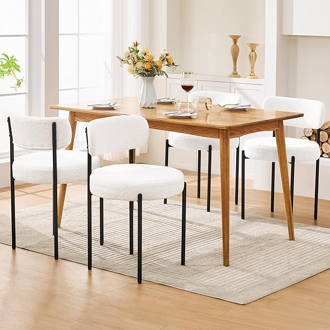 Dining Chairs Set of 2, Curved Backrest Upholstered Dining Room Chairs - Image 3