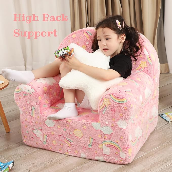 Rainbow Unicorn Kids Sofa with Star Throw Pillow, High Back Toddler Chair Glow - Image 5