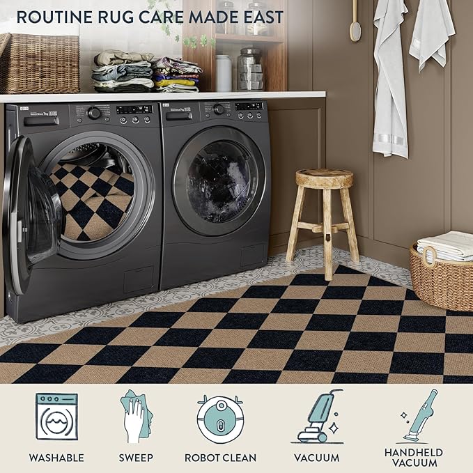 Lahome Checkered Easy Jute Entry Rug, 3x5 Black Outdoor Patio Rug - Image 5