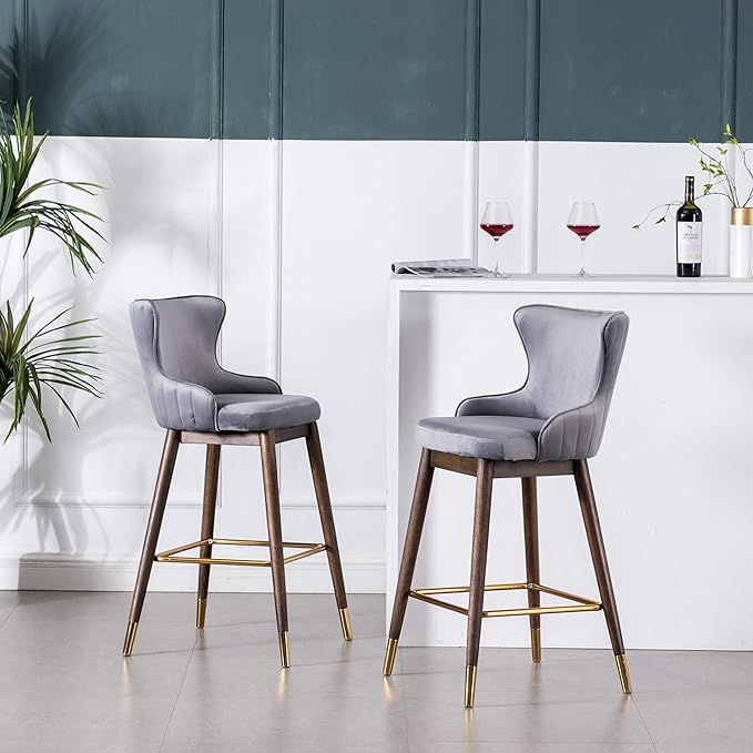 Roundhill Furniture Leland Fabric Upholstered Wingback Bar Stools - Image 3