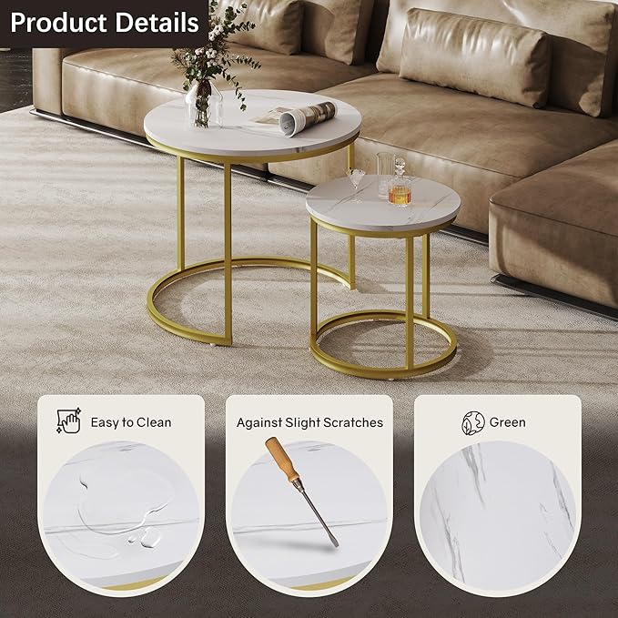 Nesting Tables Set of 2, Round Coffee Table, Small Nesting Coffee Table - Image 4