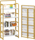 4NM No Assembly Folding Bookshelf, 4-Shelf 54" H Collapsible Foldable Bookcase by 4NM