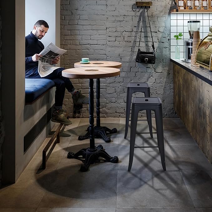 30 Inches Metal Bar Stools, High Backless Stools, Indoor Outdoor Stackable - Image 7