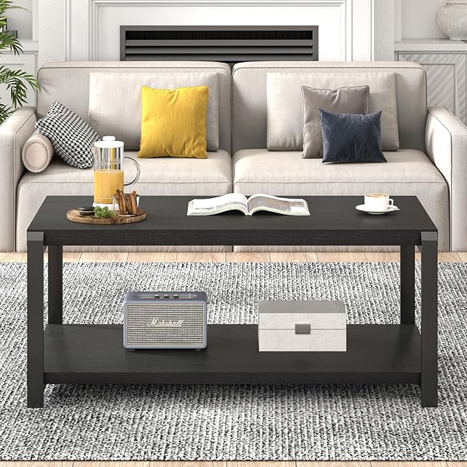 EXCEFUR Black Coffee Table, Modern Rustic Wood Center Table - Image 7
