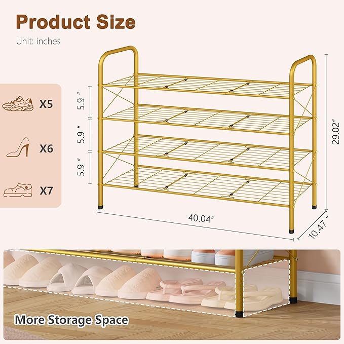 Hoctieon 4 Tier Mesh Style Shoe Rack, Entryway Shoe Shelf, Shoe Storage - Image 3