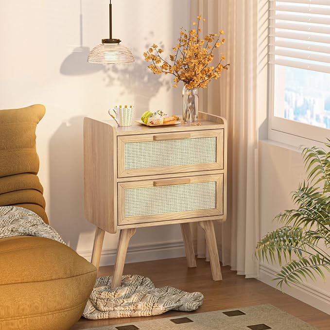 Lerliuo Rattan Nightstand, Boho Night Stand - Image 4