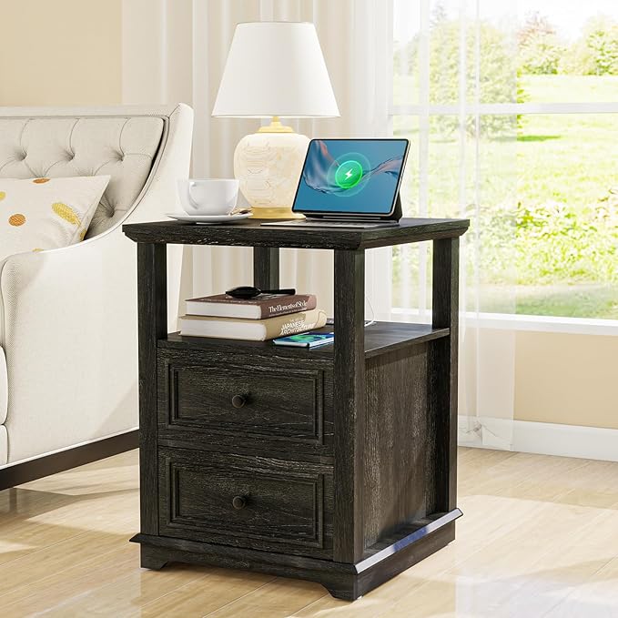 Vipbear Farmhouse Nightstand 18" Dark Gray End Table - Image 2
