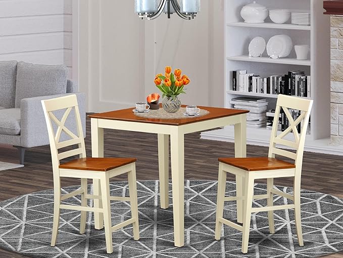 East West Furniture VNQU3-WHI-W 3 Piece Kitchen Counter Height Dining Table Set - Image 2