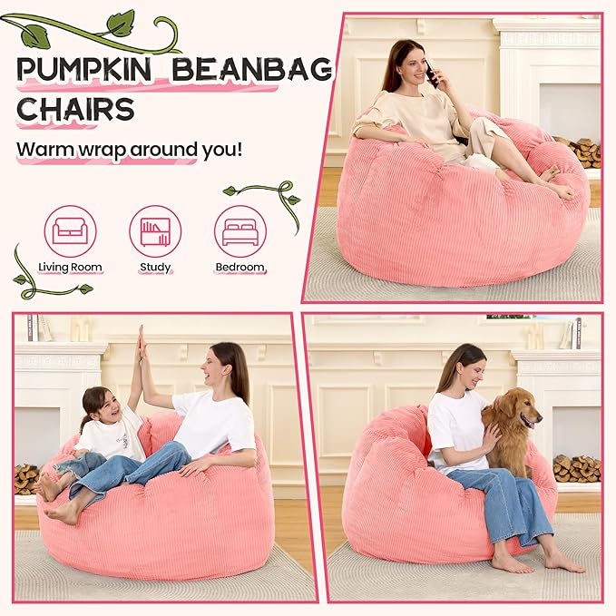 HABUTWAY Giant Bean Bag Chair for Adults/Kids/Teens, Pumpkin Bean Bag Couch - Image 3