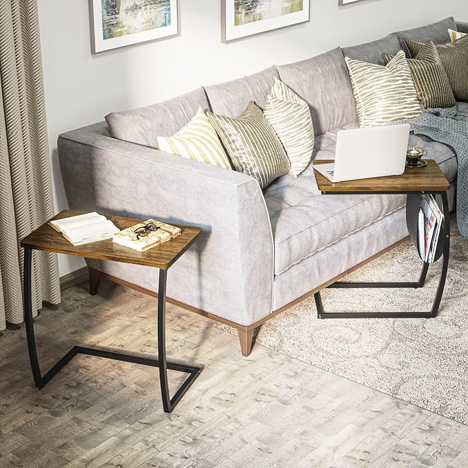 SRIWATANA Side Table End Table, Vintage C Shaped Couch Table - Image 9