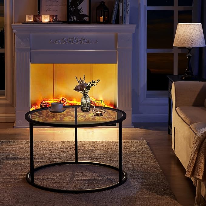 SAYGOER Round Coffee Table Glass Coffee Tables - Image 7