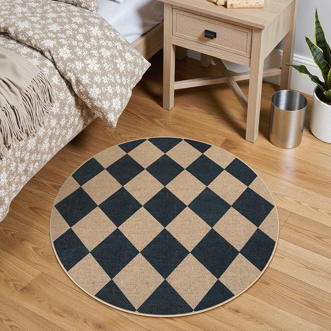 Lahome Checkered Round Rug 3ft, Circle Indoor Outdoor Entryway Patio Rug - Image 7