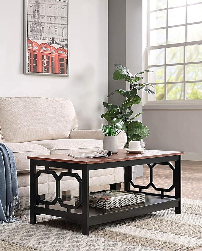 Convenience Concepts Omega Coffee Table, Cherry Top / Black Frame - Image 2