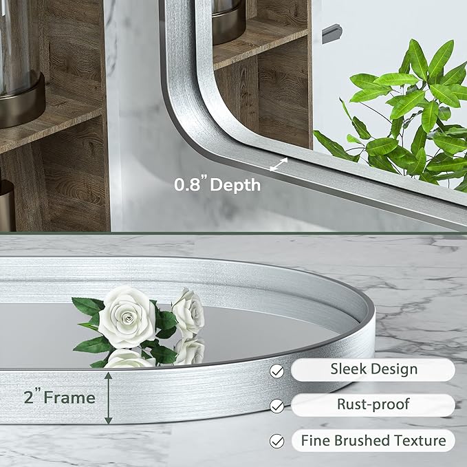 TokeShimi Arched Brushed Silver Bathroom Mirror 26x38 Inch - Image 4