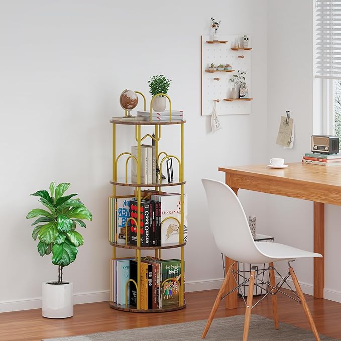 3 Tier Rotating Bookshelf, 360° Spinning Bookshelf Tower, Round Narrow Space - Image 4