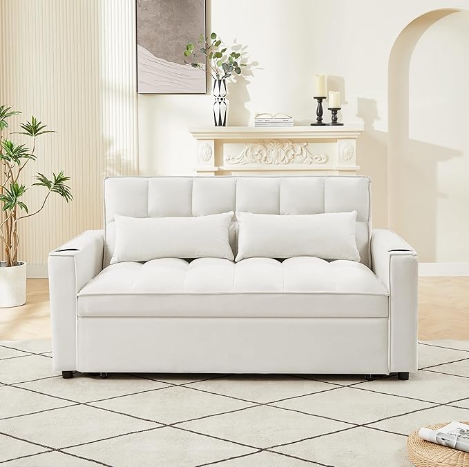 ERYE 64" W Full Size 3 in 1 Convertible Sleeper Sofabed W/Cupholders and USB - Image 8