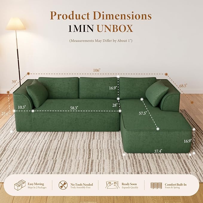 Vesgantti 106" Cloud Sectional Couch - Image 2