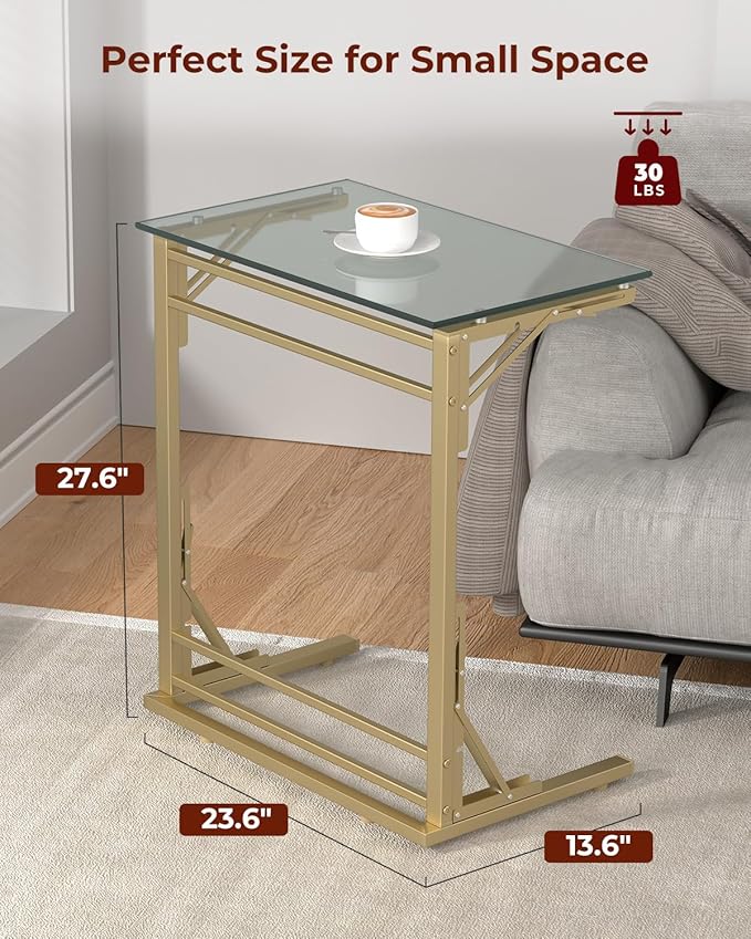 Tatub 24" Folding TV Tray Table Set of 2, Glass C Shaped End Table - Image 2