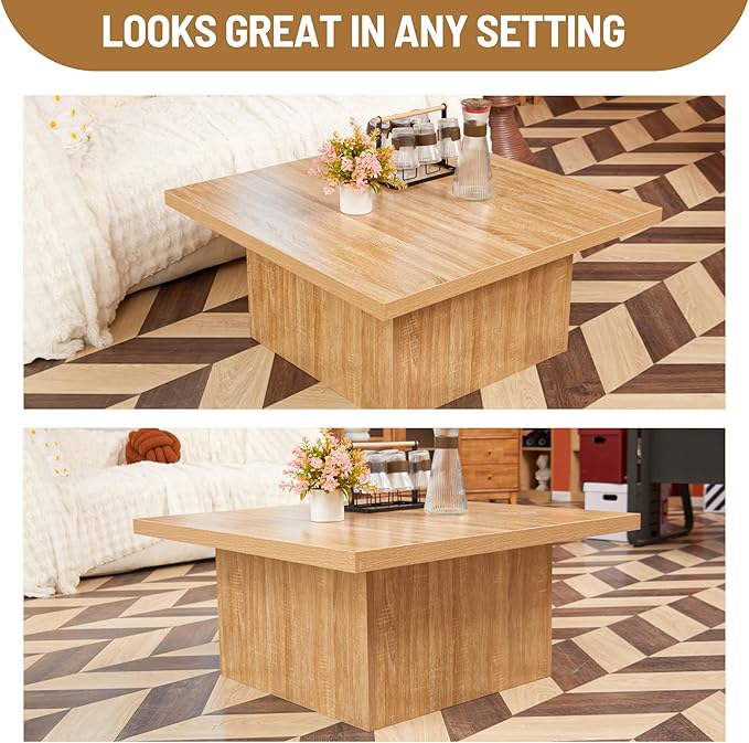 Square Cocktail Living Room Coffee Table Engineered Eco-Friendly Wood Look - Image 6
