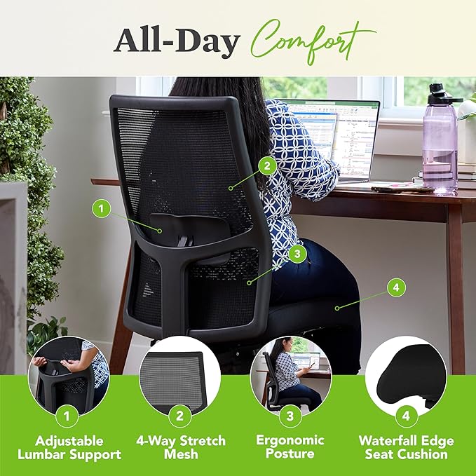 HON Ignition 2.0 Armless Ergonomic Office Chair, Adjustable Tilt, Swivel Wheels - Image 4