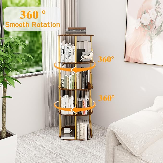 4-Tier Rotating Bookshelf, 360 ° Display Stackable Spinning Bookshelf Tower - Image 4