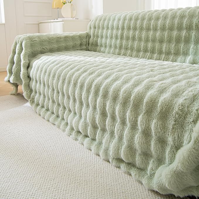 VM VOUGEMARKET Thick Faux Rabbit Fur Couch Cover 1-Piece Non-Slip Warm Soft - Image 2
