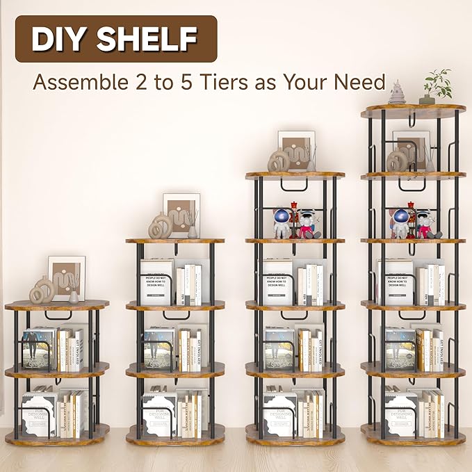 5-Tier Rotating Book Shelf, 360° Display Spinning Bookshelf Tower, Book - Image 7