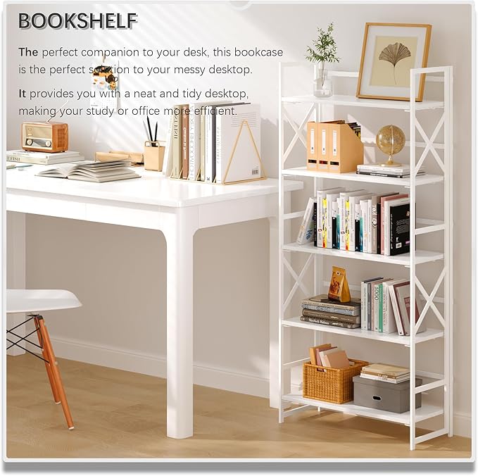 4NM 5 Tiers No Assembly Book Shelves, 51.2" H Folding Bookshelf Bookcase Open - Image 3
