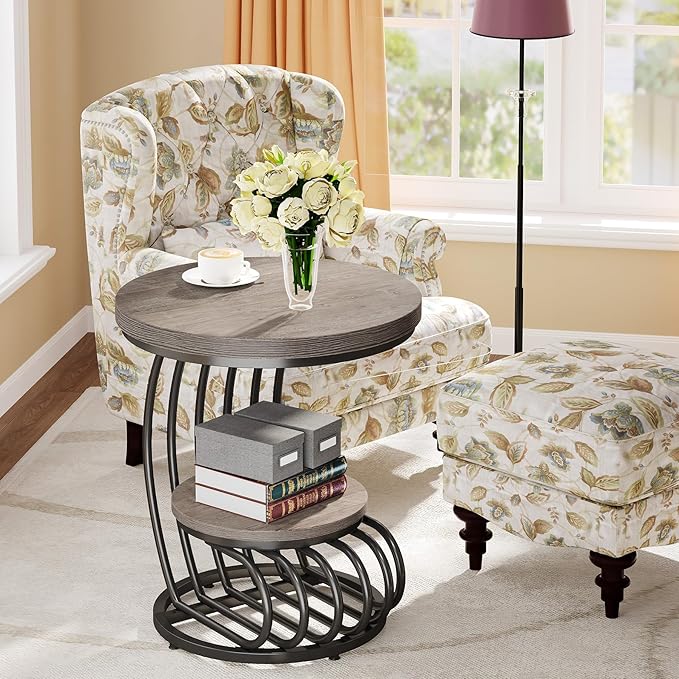 Tribesigns Round End Table: 2 Tiers Wood Side Table Set of 2 - Image 8