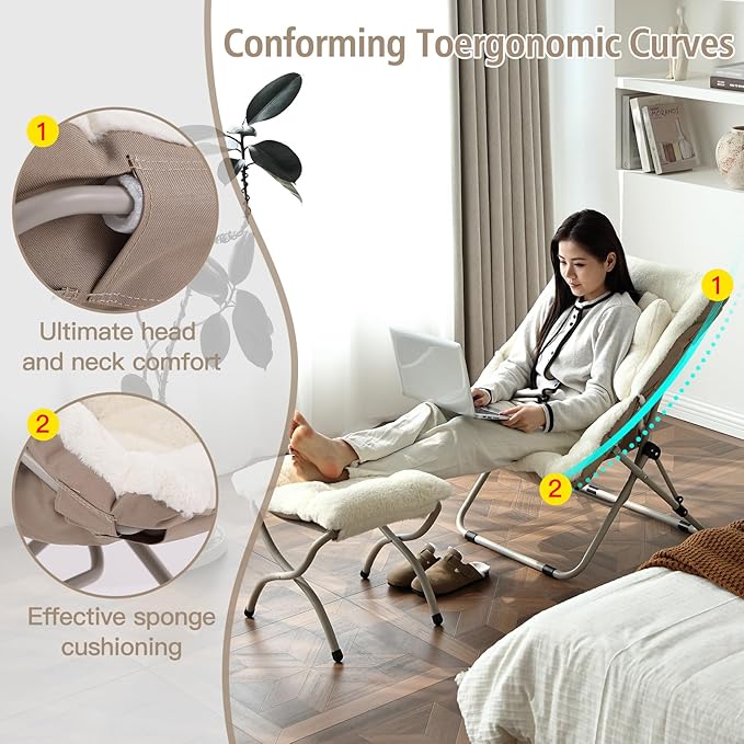 Welnow Comfy Saucer Chair with Ottoman, Oversized Folding Reading Chair - Image 7