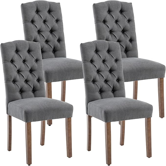 Tufted Upholstered Parsons Dining Chair Set Fabric Diner Accent Stylish Modern by SNUGWAY