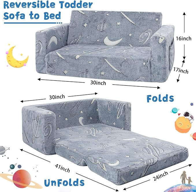 Toddler Chair Comfy, 2-in-1 Soft Toddler Couch Fold Out - Image 2