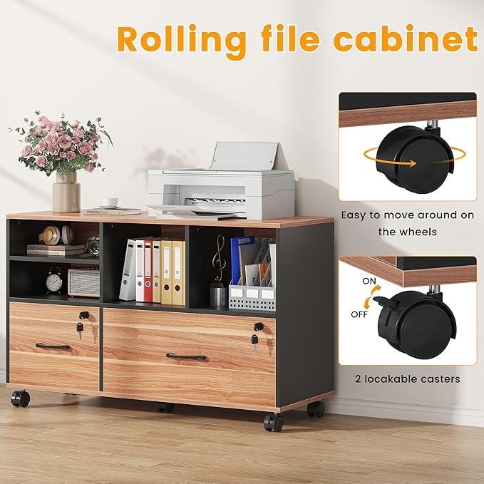 2 Drawer Wood Mobile Large Lateral File Cabinet - Image 5
