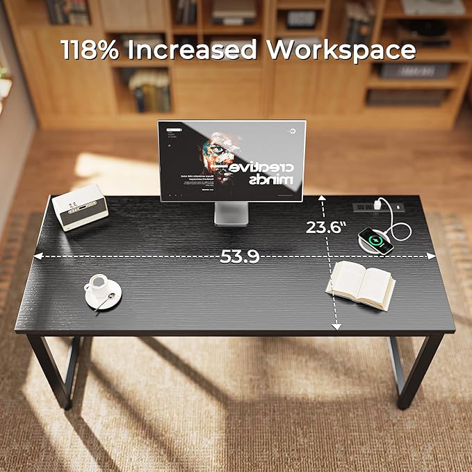 Huuger 55 x 24 inch Desk with Power Outlets & USB-C, Deeper & Thicker Desktop - Image 3