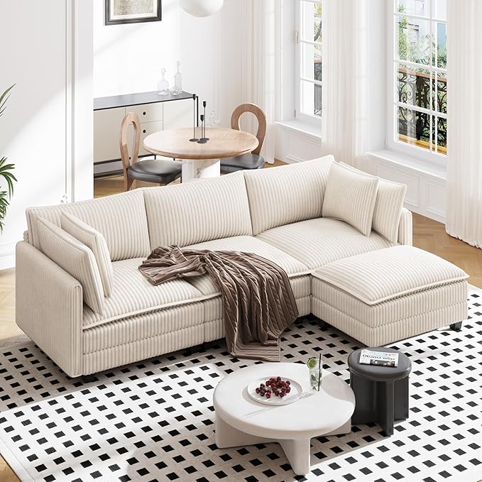 Vesgantti 109" L Shaped Cloud Sectional Couch, Comfy Corduroy Upholstered by Vesgantti