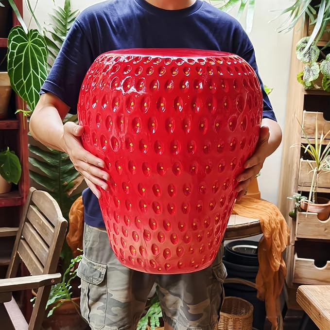 18" Red Strawberry Stool Statue Fruit-Inspired Side Table Indoor Outdoor Accent - Image 2