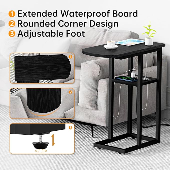 C Table End Table with Charging Station, Couch C Shaped Side Table - Image 5