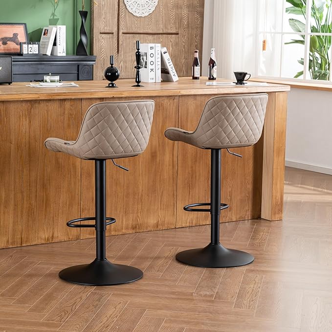 YOUNIKE Khaki White Bar Stools Set of 2 Kitchen Counter Height Barstools - Image 9