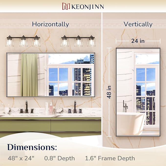 Keonjinn 48 x 24 Inch Black Bathroom Mirrors - Image 7