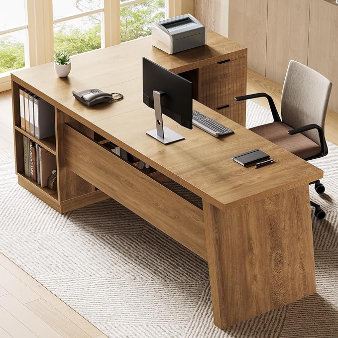 LITTLE TREE 78-Inch L-Shaped Executive Desk, Modern Desk - Image 5