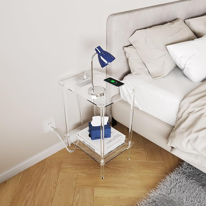 Eglaf Acrylic Side Table with Charging Station & USB Ports - Image 6