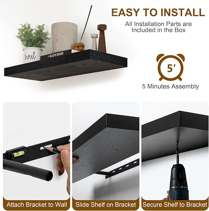Fun Memories Deep Black Floating Shelves, 8 Inch Deep Floating Shelf - Image 8