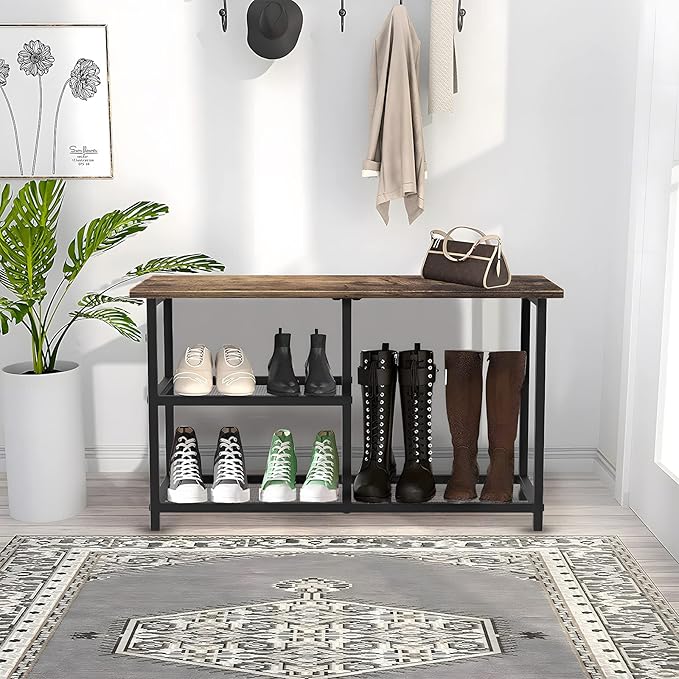 Rustic Wood Bench with 3-Tier Shoe Rack - Image 4