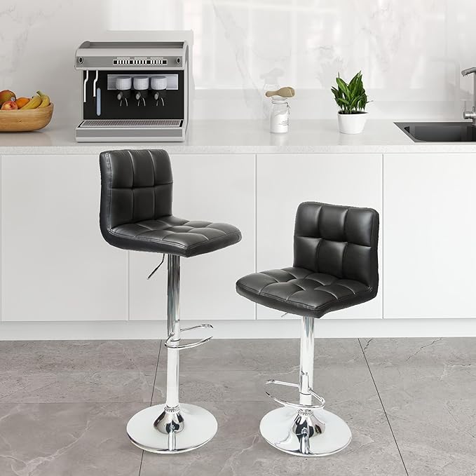 Roundhill Furniture Swivel Black Bonded Leather Adjustable Hydraulic Bar Stool - Image 2