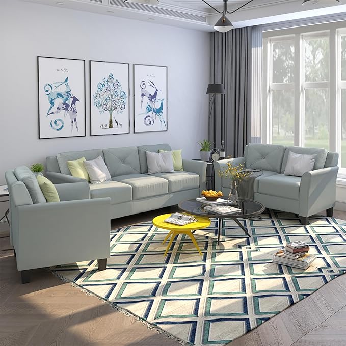 3 Pieses Modern Living Room Sofa Sets Polyester Blend Button Tufted Sofa&Couch - Image 3